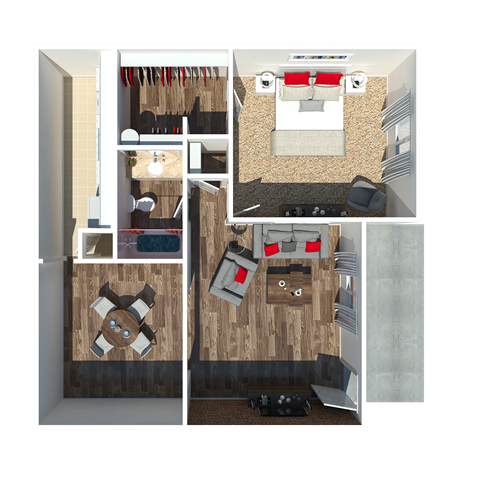 Floor plan for 1 bed, 1 bath, 800 sqft